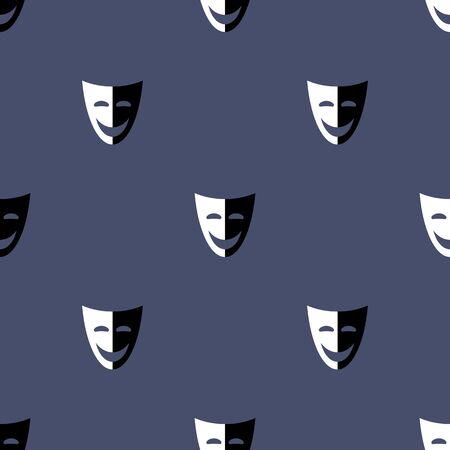 Seamless pattern with theatrical mask icon. Two parties of mask. Black and white, the good and evil. Vector illustration for design, web, wrapping paper, fabric, wallpaper.のイラスト素材