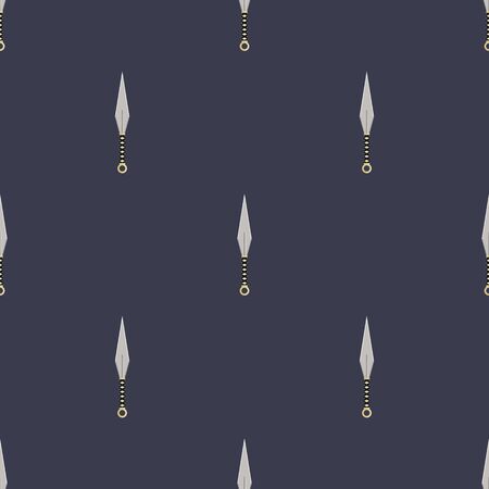 Seamless pattern with kunai throwing knives. Ninja weapon. Samurai equipment. Cartoon style. Vector illustration for design, web, wrapping paper, fabric, wallpaper.のイラスト素材