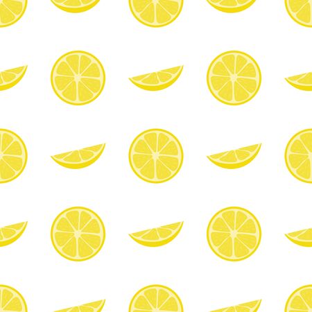 Seamless pattern with fresh half, slice lemon fruit on white background. Vector illustration for design, web, wrapping paper, fabric, wallpaper.のイラスト素材
