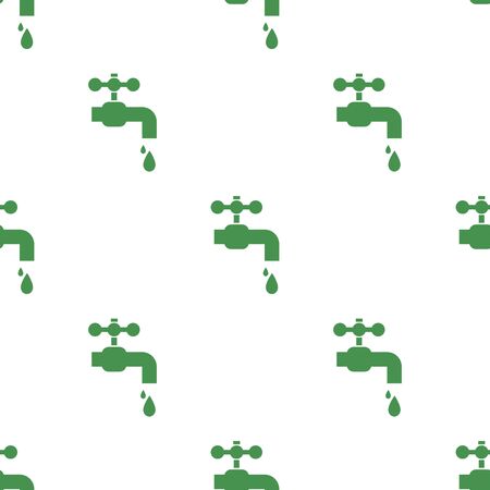 Seamless pattern with water tap with falling drop icon. Green ecological sign. Protect planet. Vector illustration for design, web, wrapping paper, fabric, wallpaper.のイラスト素材