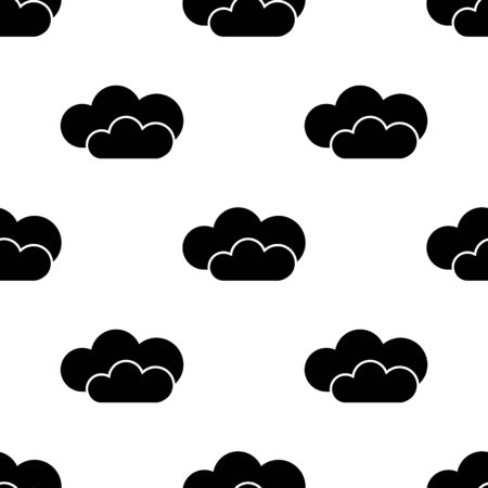 Seamless pattern with black silhouette of cloud on white background. Online storage server concept. Vector illustration for design, web, wrapping paper, fabric.のイラスト素材