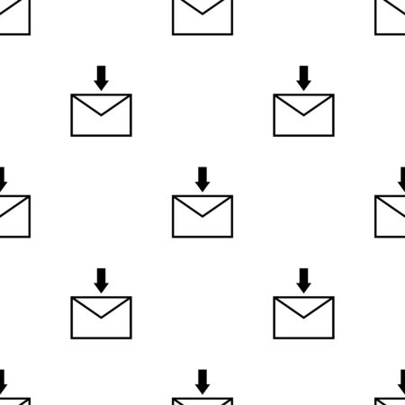 Seamless pattern with receive letter icon on white background. Black arrow. Business concept. Vector illustration for design, web, wrapping paper, fabric.のイラスト素材