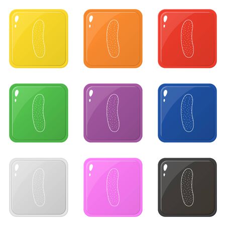 Line style cucumber icons set 9 colors isolated on white. Collection of glossy square colorful buttons. Vector illustration for any design.のイラスト素材