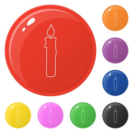 Line style candle icons set 8 colors isolated on white. Collection of glossy round colorful buttons. Vector illustration for any design.のイラスト素材