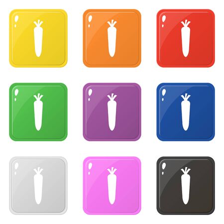 Carrot icons set 9 colors isolated on white. Collection of glossy square colorful buttons. Vector illustration for any design.のイラスト素材