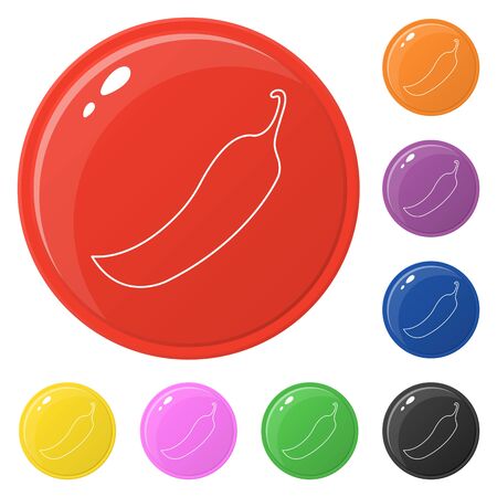 Line style chilli icons set 8 colors isolated on white. Collection of glossy round colorful buttons. Vector illustration for any design.のイラスト素材