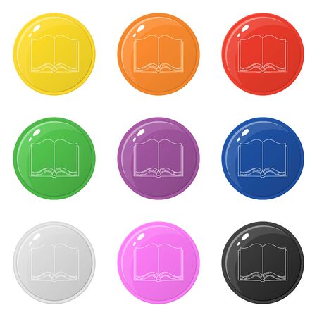Line style open book icons set 9 colors isolated on white. Collection of glossy round colorful buttons. Vector illustration for any design.のイラスト素材
