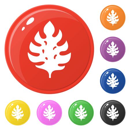 Monstera leaf icons set 8 colors isolated on white. Collection of glossy round colorful buttons. Vector illustration for any design.のイラスト素材