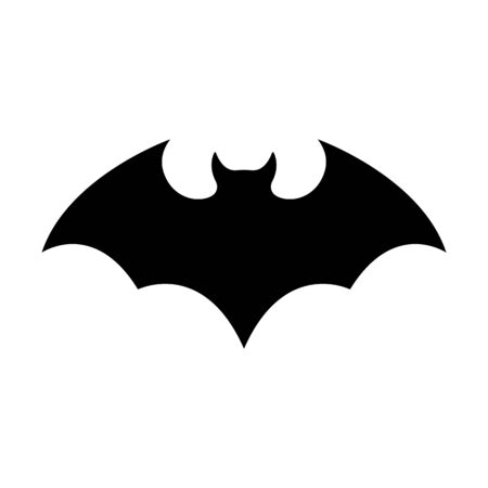 Black silhouette of bat isolated on white background. Halloween decorative element. Vector illustration for any design.のイラスト素材