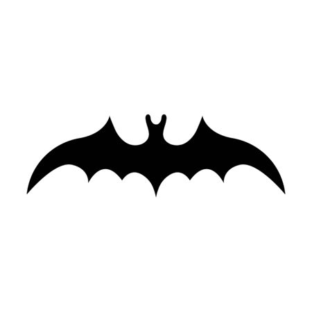 Black silhouette of bat isolated on white background. Halloween decorative element. Vector illustration for any design.のイラスト素材