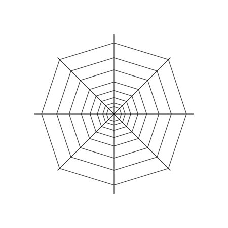 Round whole spider web isolated on white background. Halloween spiderweb element. Cobweb line style. Vector illustration for any design.のイラスト素材