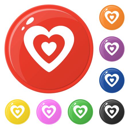 Heart icons set 8 colors isolated on white. Collection of glossy round colorful buttons. Vector illustration for any design.のイラスト素材