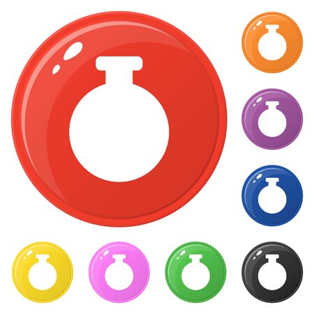 Bottle icons set 8 colors isolated on white. Collection of glossy round colorful buttons. Vector illustration for any design.のイラスト素材