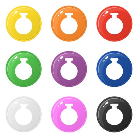 Bottle icons set 9 colors isolated on white. Collection of glossy round colorful buttons. Vector illustration for any design.のイラスト素材