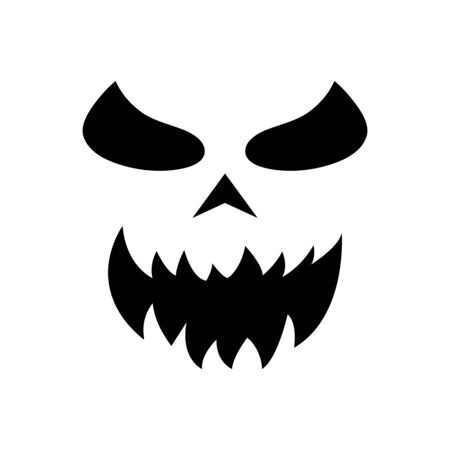 Pumpkin face silhouette icon for Halloween isolated on white background. Scary pumpkin devil smile, spooky jack o lanter. Vector illustration for any design.のイラスト素材