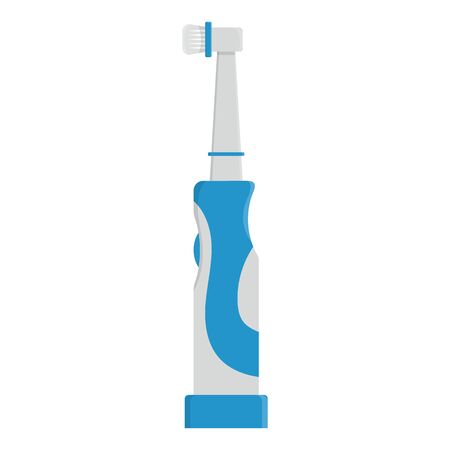 Electric toothbrush blue color cartoon isolated on white background. Teeth protection, oral care, dental health concept for toothpaste packaging, poster, banner. Vector illustration for any design.のイラスト素材