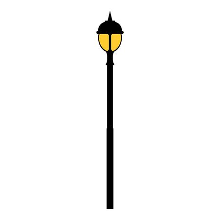 Street light black silhouette isolated on white background. Set of modern and vintage street lights. Elements for landscape construction. Vector illustration for any design.のイラスト素材