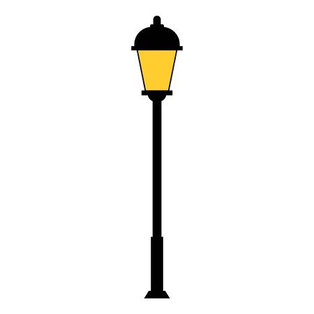 Street light black silhouette isolated on white background. Set of modern and vintage street lights. Elements for landscape construction. Vector illustration for any design.のイラスト素材