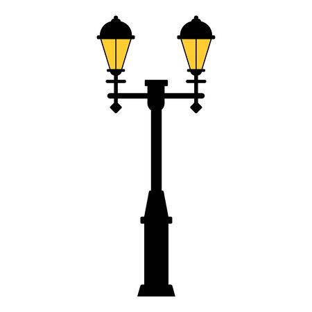 Street light black silhouette isolated on white background. Set of modern and vintage street lights. Elements for landscape construction. Vector illustration for any design.のイラスト素材