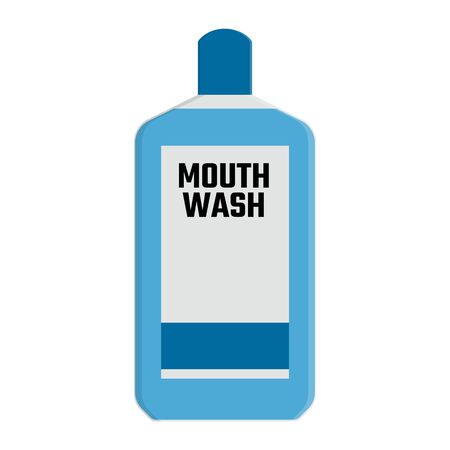 Mouthwash blue color cartoon isolated on white background. Teeth protection, oral care, dental health concept for poster, banner. Vector illustration for any design.のイラスト素材