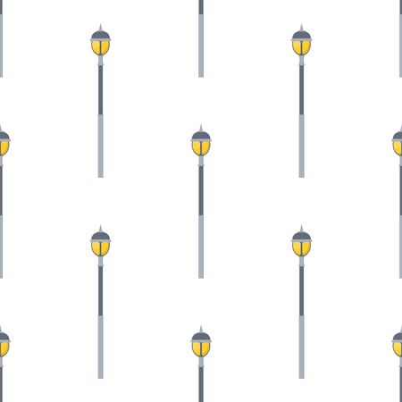 Seamless pattern with street lights cartoon isolated on white background. Modern and vintage street light. Elements for landscape construction. Vector illustration for design, web, wrapping paper.のイラスト素材