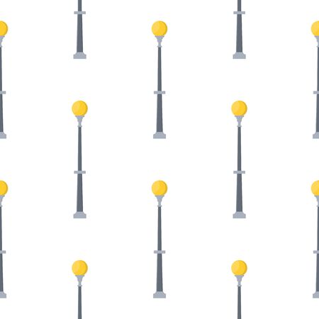 Seamless pattern with street lights cartoon isolated on white background. Modern and vintage street light. Elements for landscape construction. Vector illustration for design, web, wrapping paper.のイラスト素材