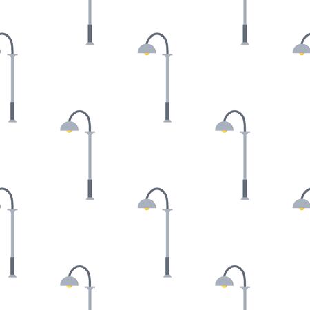 Seamless pattern with street lights cartoon isolated on white background. Modern and vintage street light. Elements for landscape construction. Vector illustration for design, web, wrapping paper.のイラスト素材