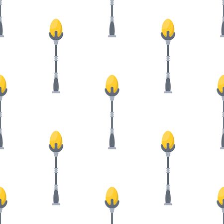 Seamless pattern with street lights cartoon isolated on white background. Modern and vintage street light. Elements for landscape construction. Vector illustration for design, web, wrapping paper.のイラスト素材