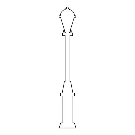 Outline street light silhouette isolated on white background. Vintage street lights. Elements for landscape construction. Vector illustration for any design.のイラスト素材