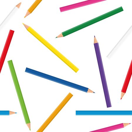 Seamless pattern with colored pencils isolated on white background. Cartoon style. Vector illustration for design, web, wrapping paper, fabric, wallpaper.のイラスト素材