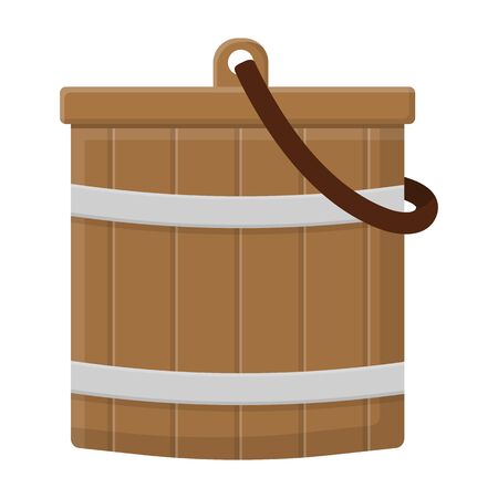 Wooden bucket empty or with water milk for gardening farm isolated on white background. Cartoon style. Vector illustration for any design.のイラスト素材
