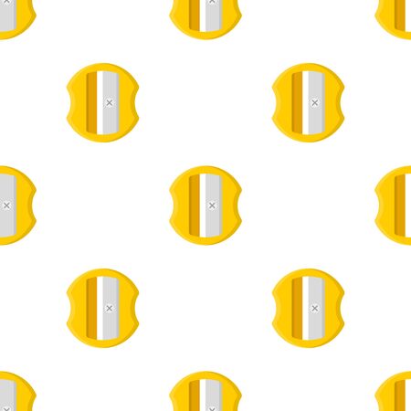 Seamless pattern with pencil yellow sharpener on white background. Cartoon style. Vector illustration for design, web, wrapping paper, fabric.のイラスト素材