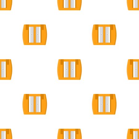 Seamless pattern with pencil orange sharpener on white background. Cartoon style. Vector illustration for design, web, wrapping paper, fabric.のイラスト素材