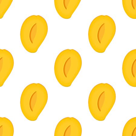 Seamless pattern with fresh bright exotic half mango isolated on white background. Summer fruits for healthy lifestyle. Organic fruit. Cartoon style.のイラスト素材