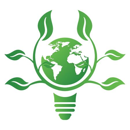 Ecology concept with light bulb, earth and leaves. Save energy icon sign symbol.のイラスト素材