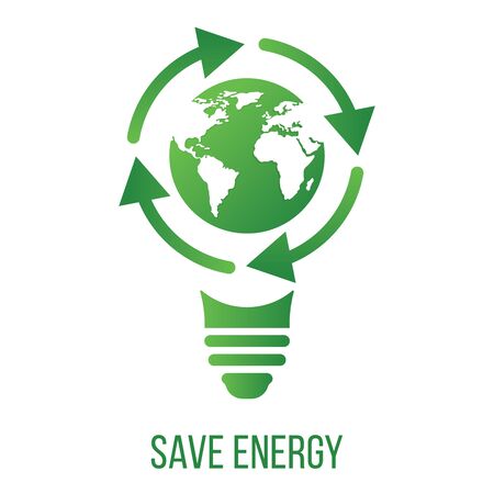 Ecology concept with light bulb, earth and arrows. Save energy icon sign symbol.のイラスト素材