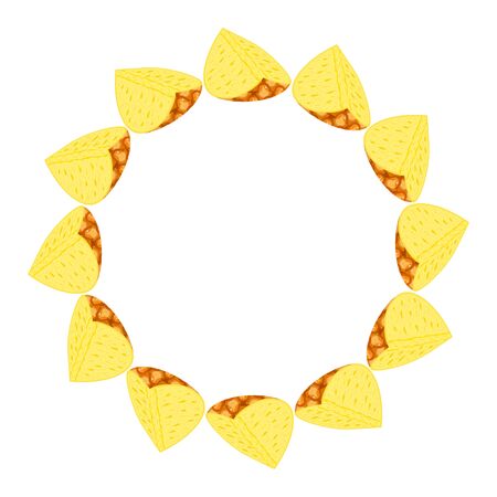 Wreath from cut slice pineapple with space for text. Cartoon organic sweet food. Summer fruits for healthy lifestyle. Vector illustration for any design.のイラスト素材