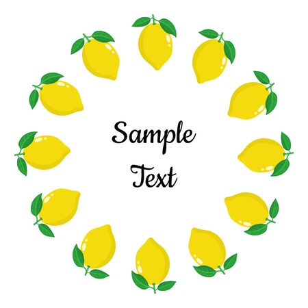 Wreath from yellow lemon fruits with space for text. Cartoon organic sweet food. Summer fruits for healthy lifestyle. Vector illustration for any design.のイラスト素材