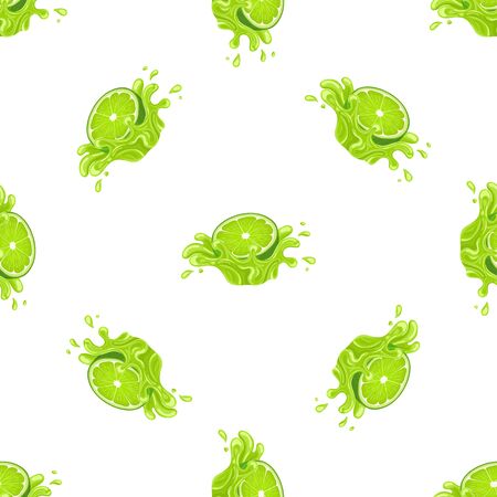 Seamless pattern with fresh bright lime juice splash burst isolated on white background. Summer fruit juice. Cartoon style. Vector illustration for any design.のイラスト素材