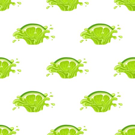 Seamless pattern with fresh bright lime juice splash burst isolated on white background. Summer fruit juice. Cartoon style. Vector illustration for any design.のイラスト素材