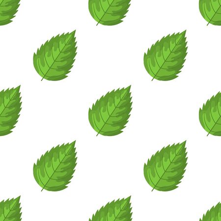 Seamless pattern with decorative green raspberry leaves on white background. Vector illustration for any design.のイラスト素材
