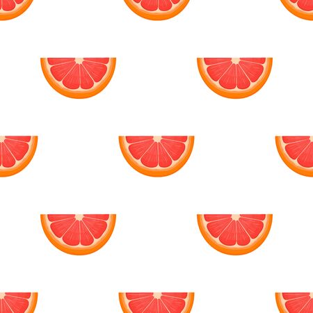 Seamless pattern with fresh bright exotic cut slice grapefruit isolated on white background. Summer fruits for healthy lifestyle. Organic fruit. Cartoon style. Vector illustration for any design.のイラスト素材