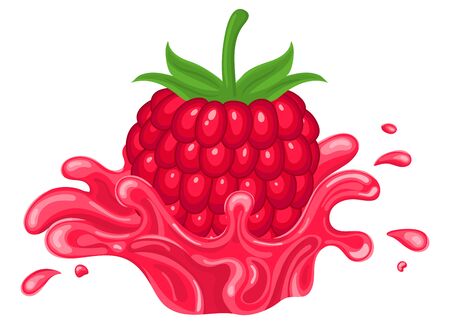 Fresh bright raspberry juice splash burst isolated on white background. Summer fruit juice. Cartoon style. Vector illustration for any design.のイラスト素材