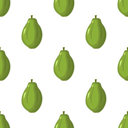 Seamless pattern with fresh bright exotic whole papaya fruit on white background. Summer fruits for healthy lifestyle. Organic fruit. Cartoon style.のイラスト素材