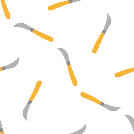 Seamless pattern with cartoon garden knife on white background. Gardening tool. Vector illustration for any design.のイラスト素材