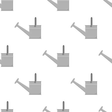 Seamless pattern with cartoon watering can on white background. Gardening tool. Vector illustration for any design.のイラスト素材