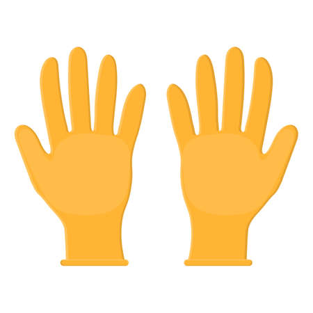 Yellow gardening hand gloves isolated on white background. Gardening tools. Vector illustration in cartoon style for your design.のイラスト素材