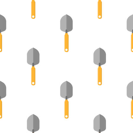 Seamless pattern with cartoon small shovels on white background. Garden spade. Gardening tool. Vector illustration for any design.のイラスト素材