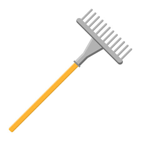 Cartoon rake icon isolated on white background. Gardening tool. Vector illustration in cartoon style for your design.のイラスト素材