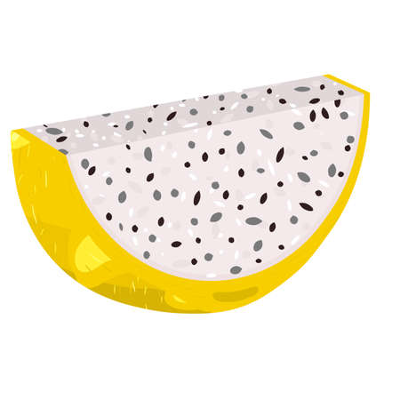 Fresh cut slice yellow pitaya fruits isolated on white background. Summer fruits for healthy lifestyle. Organic fruit. Cartoon style. Vector illustration for any designのイラスト素材